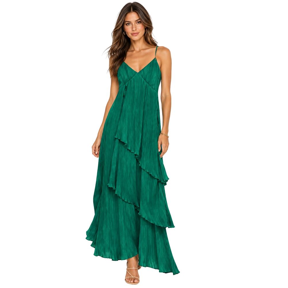 Lovers + Friends Emerald Green Tiered Ruffle Maxi Dress Size Small